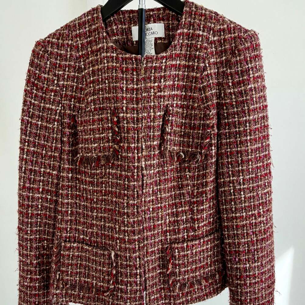 VINTAGE‎ Andrea Viccaro Multi-Color Pink and Brown Tweed Blazer Jacket Size 8